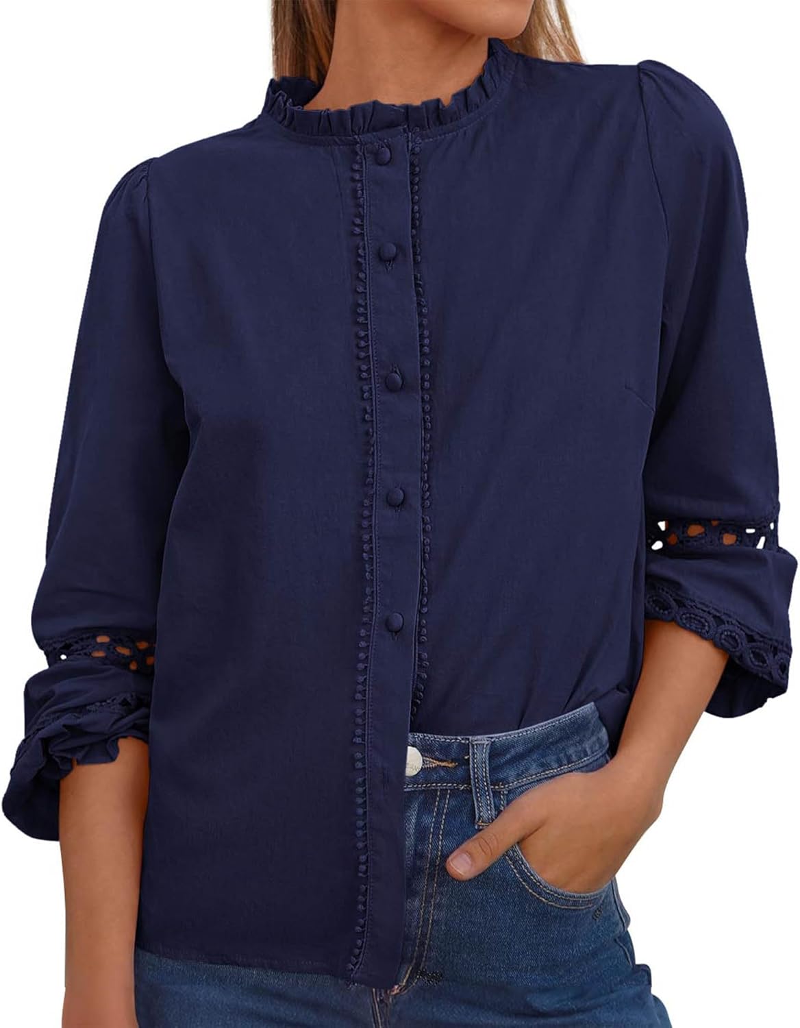 KIRUNDO Going Out Tops for Women: Boho Cotton Eyelet Shirt