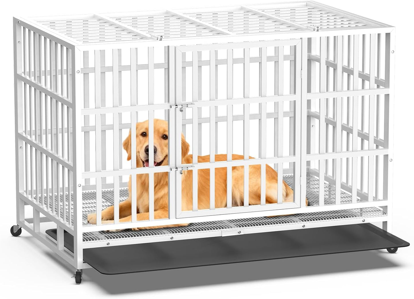 Heavy Duty Indestructible Dog Crate for Large Dogs with Wheels