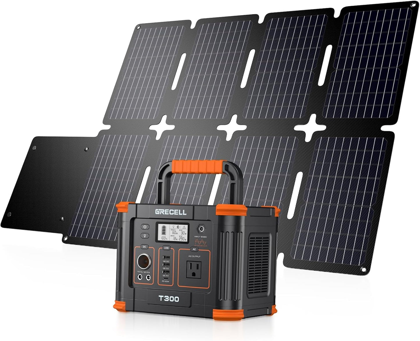 GRECELL Portable Power Station 300W with Foldable Solar Panel - Reliable Off-Grid Energy