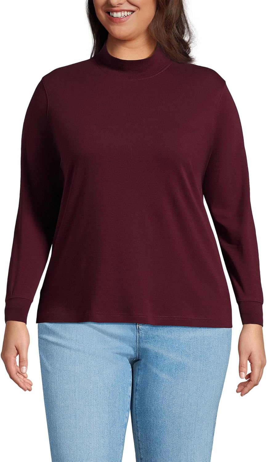 Relaxed Cotton Long Sleeve Mock Turtleneck Shirt for Women