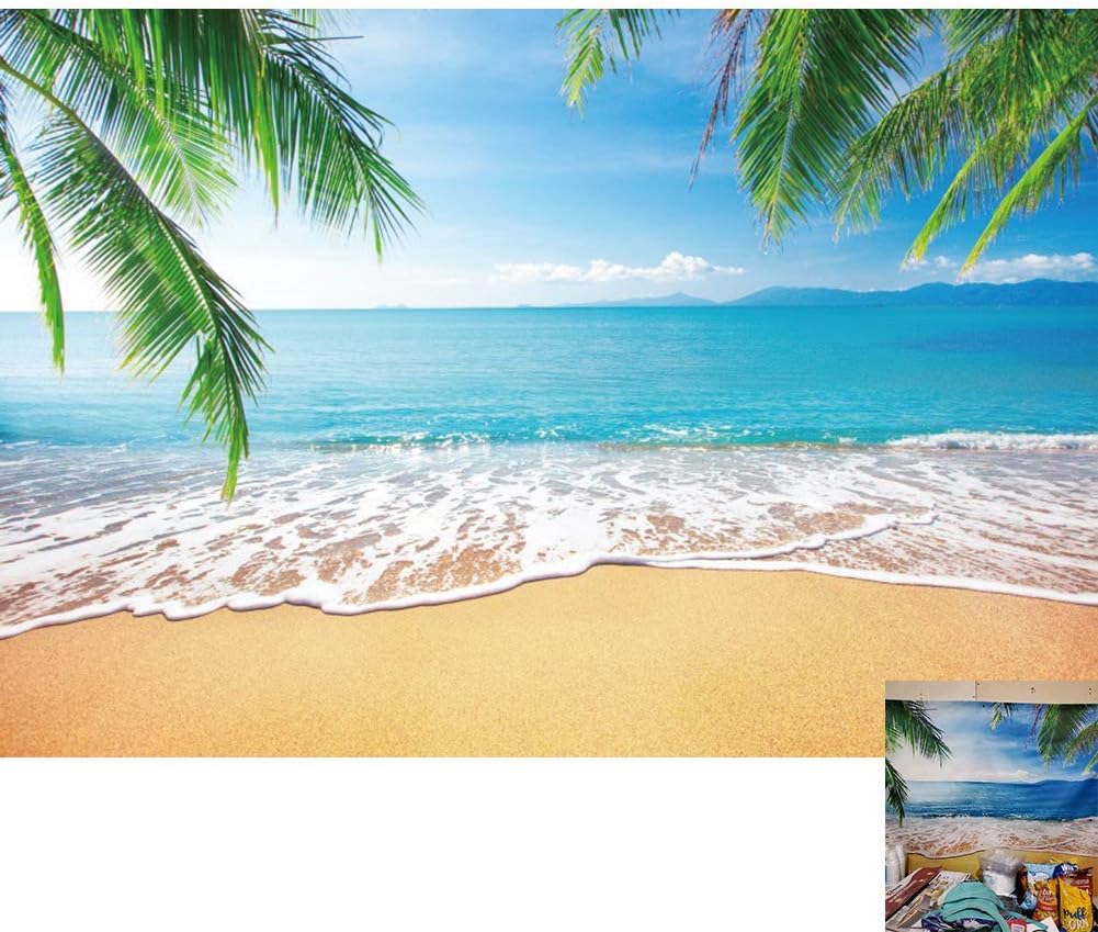 DASHAN 12x8ft Ocean Tropical Beach Backdrop for Parties