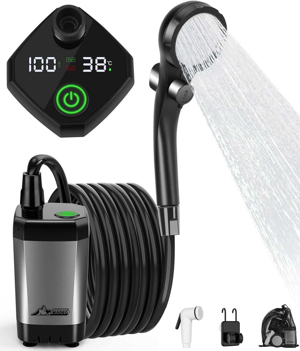 WADEO Portable Shower for Camping: Rechargeable Electric Pump