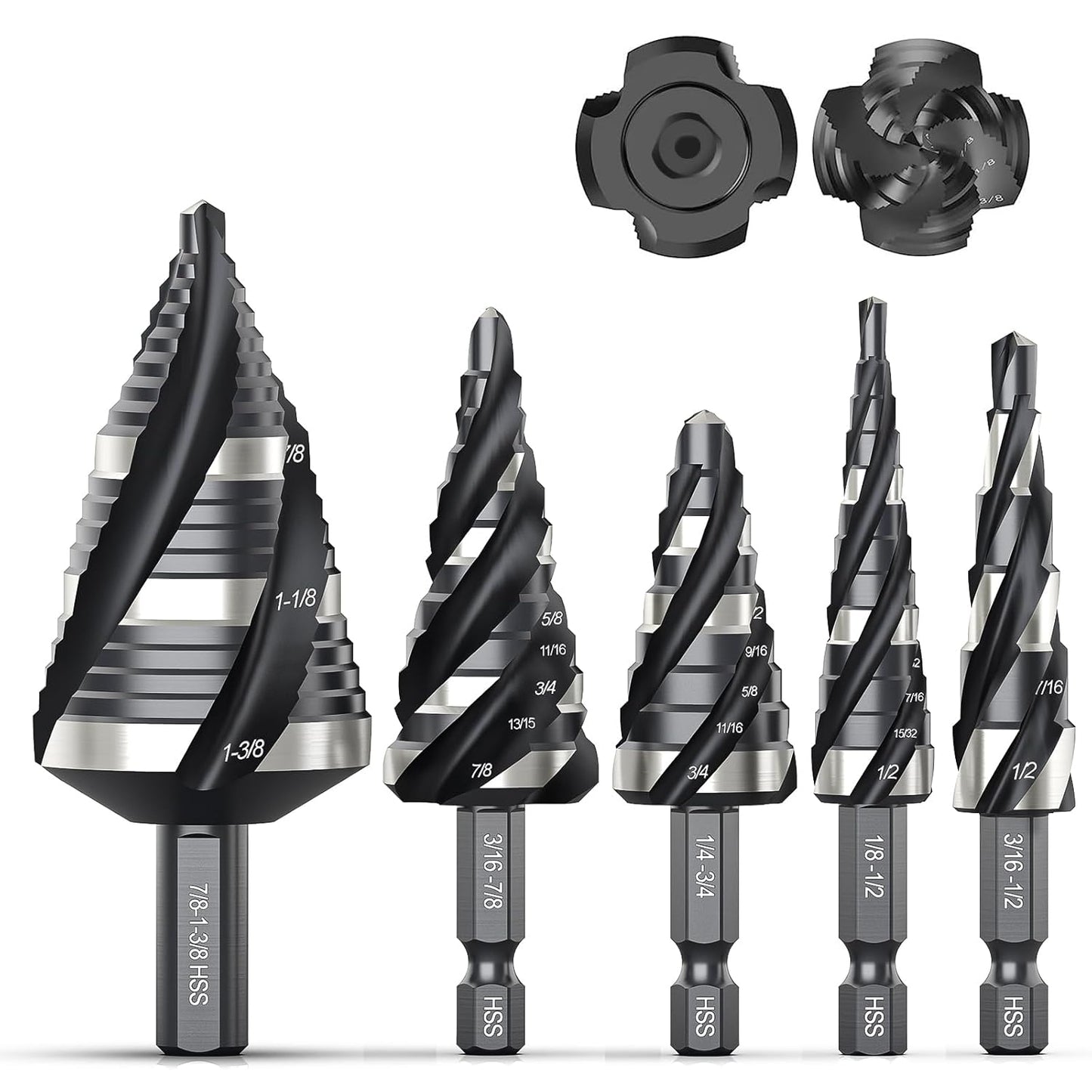 THINKWORK Four Spiral Flute Step Drill Bit Set for Precision Drilling