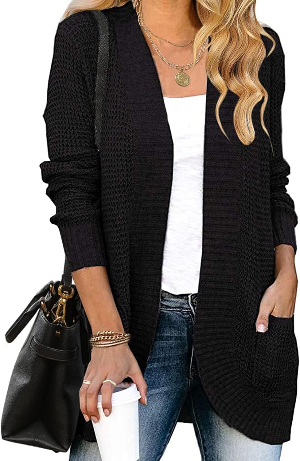ZESICA Women's Long Sleeve Open Front Cardigan for Fall Winter