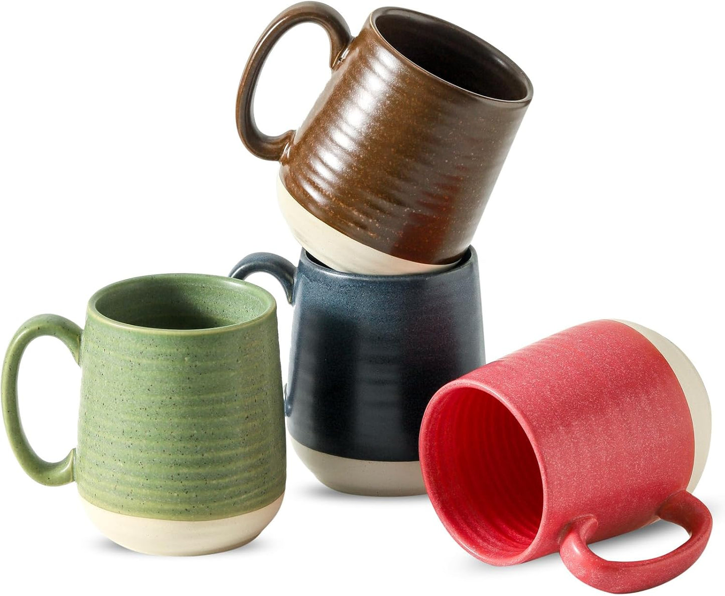 Unique Glaze Ceramic Coffee Mugs Set of 4 with Large Handle