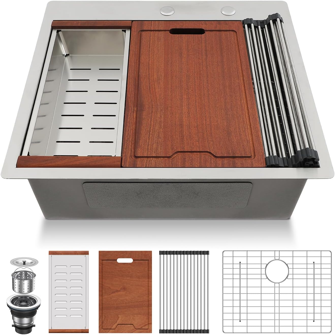 25 Inch Stainless Steel Drop In Kitchen Sink Workstation Design