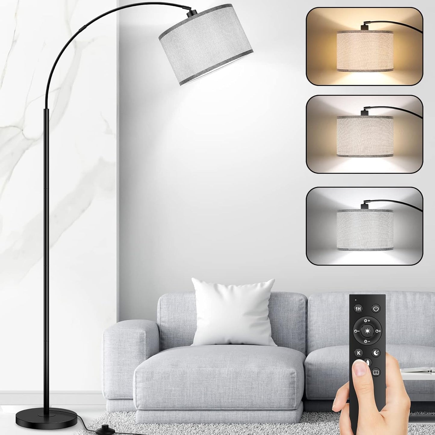 Arc Floor Lamps for Living Room with Remote Control and Dimming