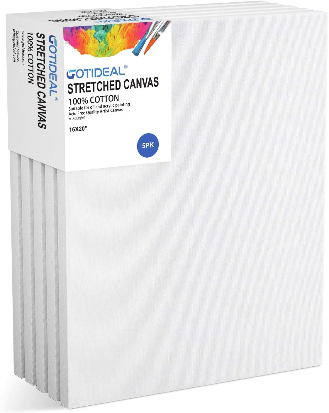 GOTIDEAL Stretched Canvas Set of 5, 16x20 Inch Primed Boards