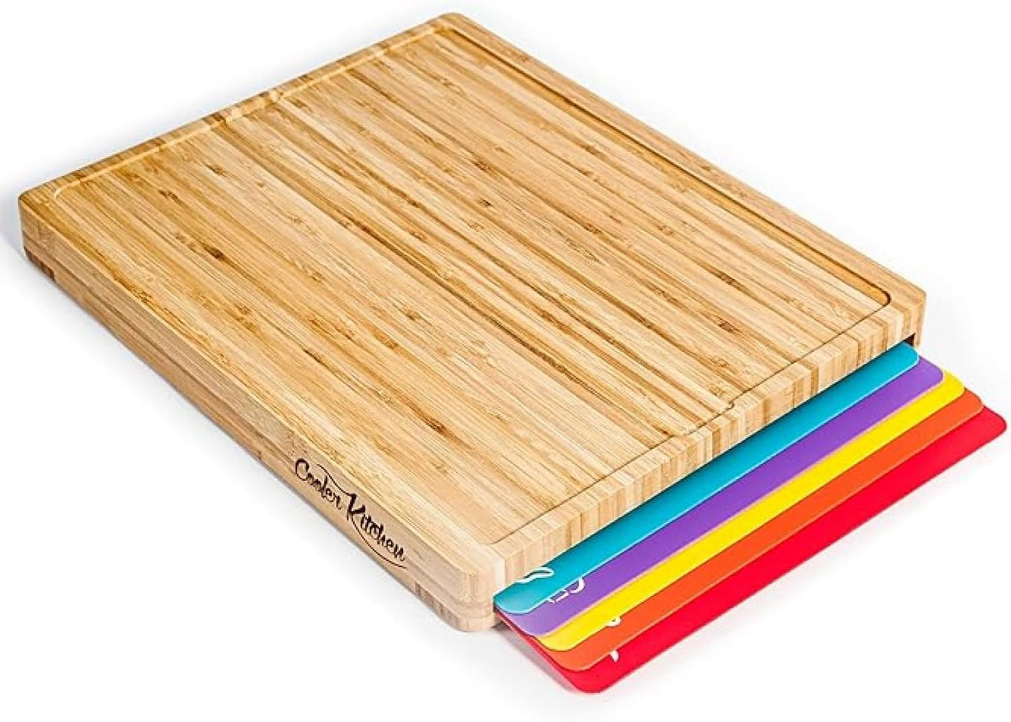 Bamboo Cutting Board Set with Color-Coded Flexible Mats