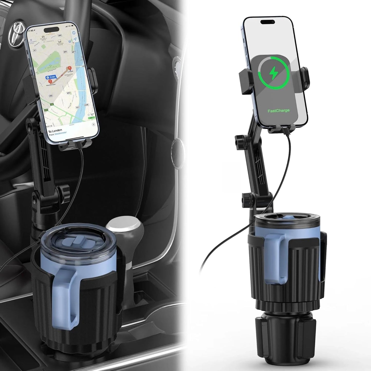 Wireless Car Charger Phone Mount Cup Holder for Fast Charging