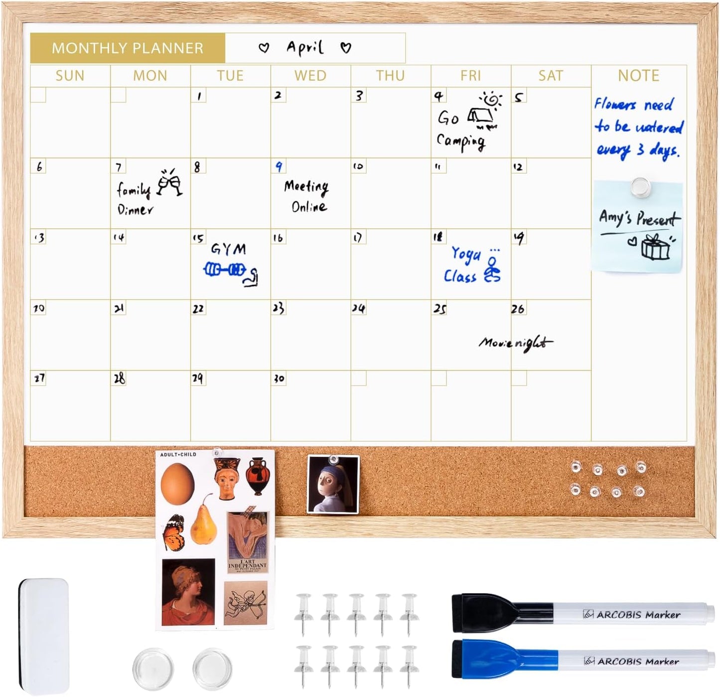 ARCOBIS Calendar Whiteboard with Cork Board for Home & Office