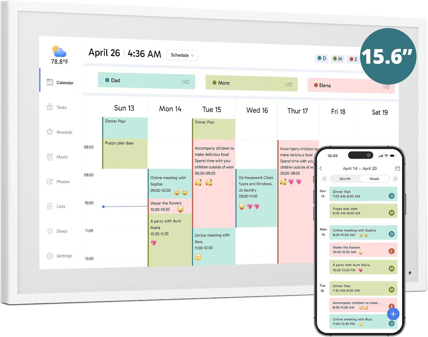 Digital Calendar 15.6-inch Smart Chore Chart for Family Planning