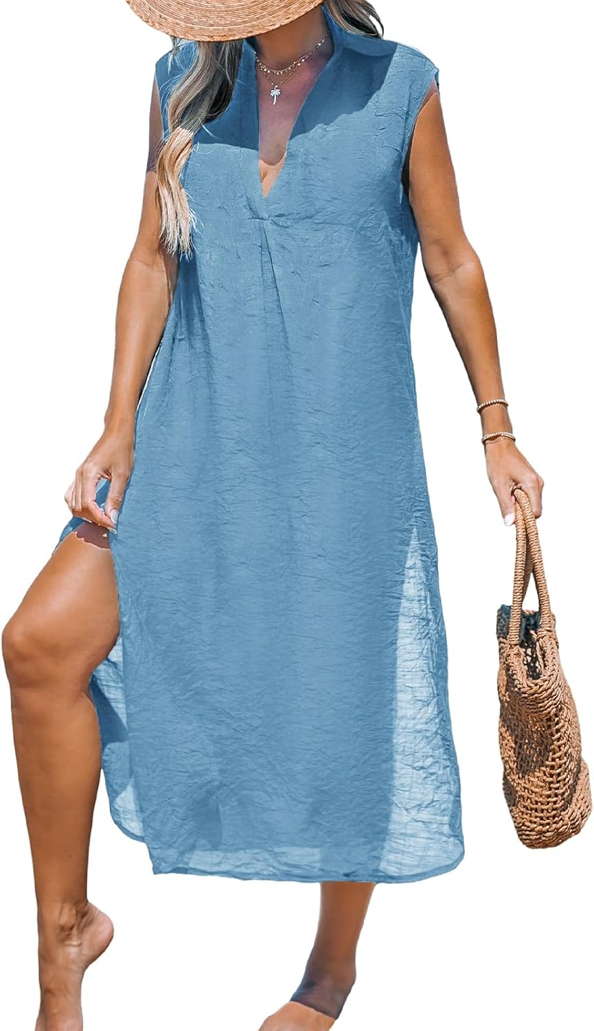 CUPSHE Women's Casual Sleeveless Side Split Beach Coverup Dress