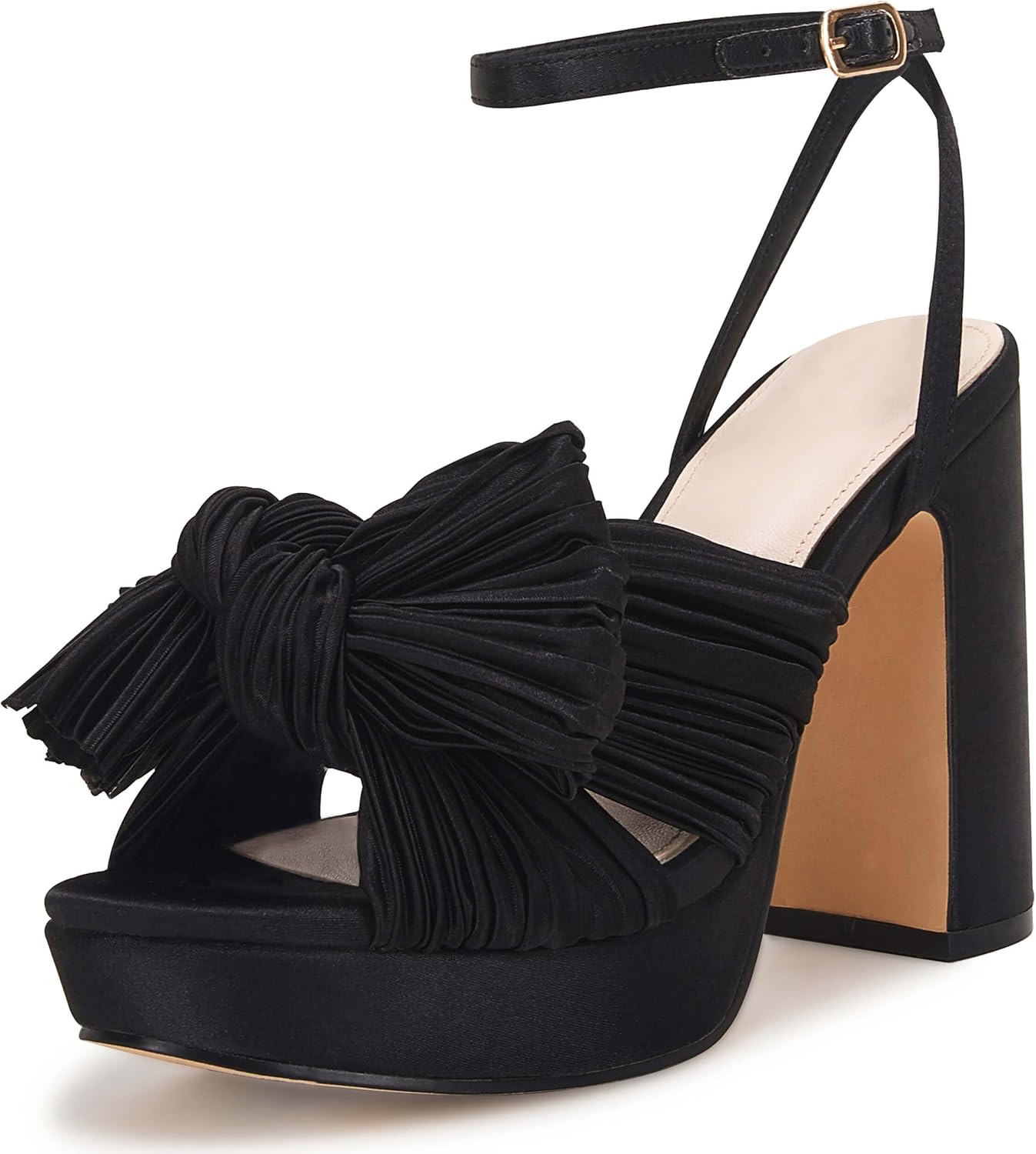 VETASTE Women's Pleated Bow Knot Platform Heeled Sandals