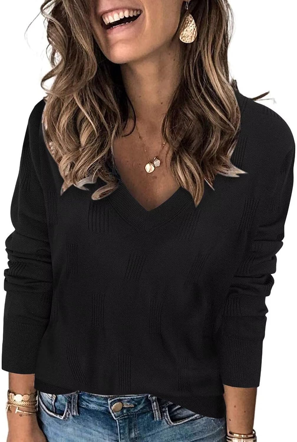 FEKOAFE Womens V Neck Sweaters Casual Pullover for 2025 Trend
