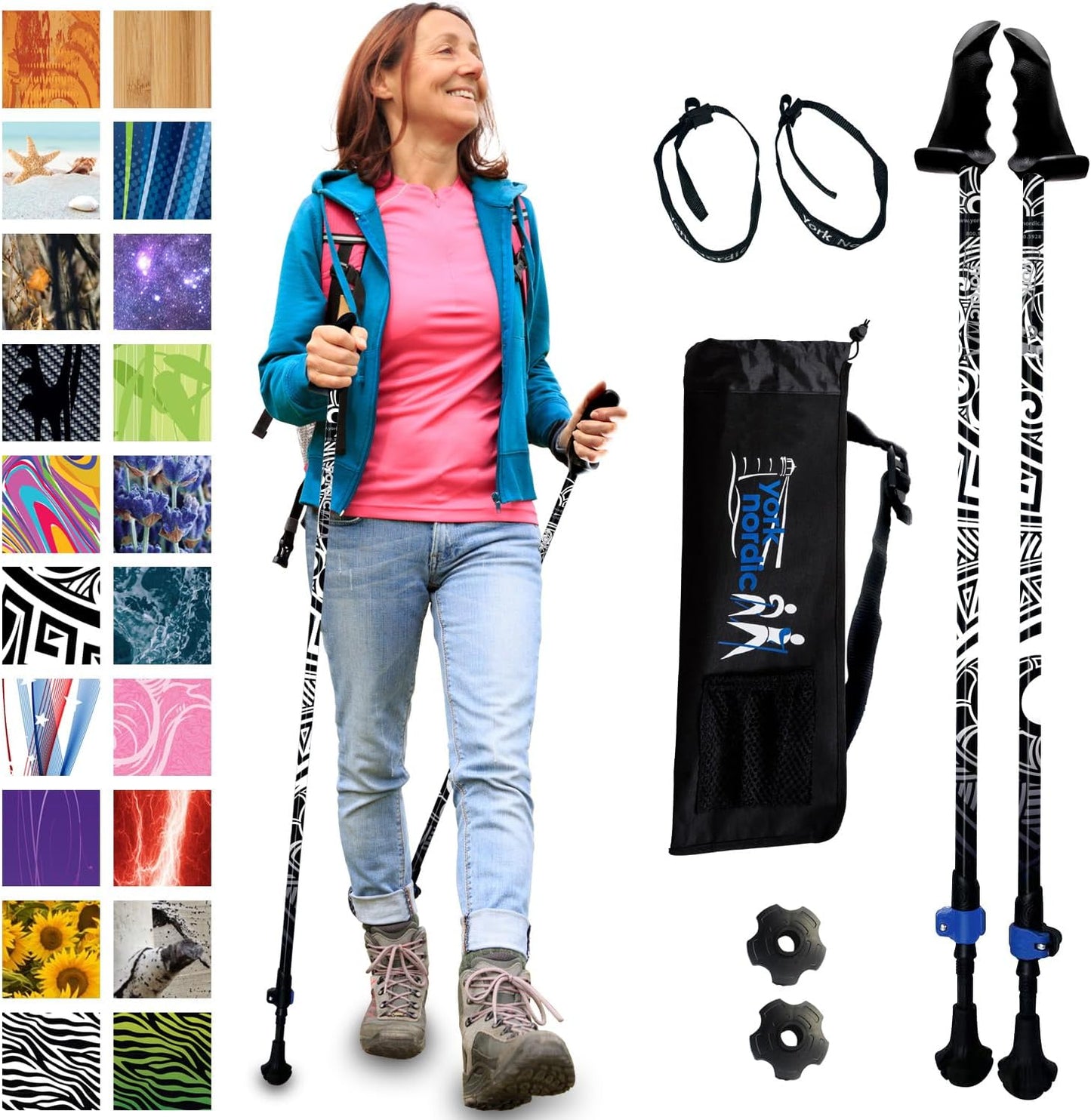 York Nordic Motivator Walking Poles - Patented Stability Grips for Balance & Rehab