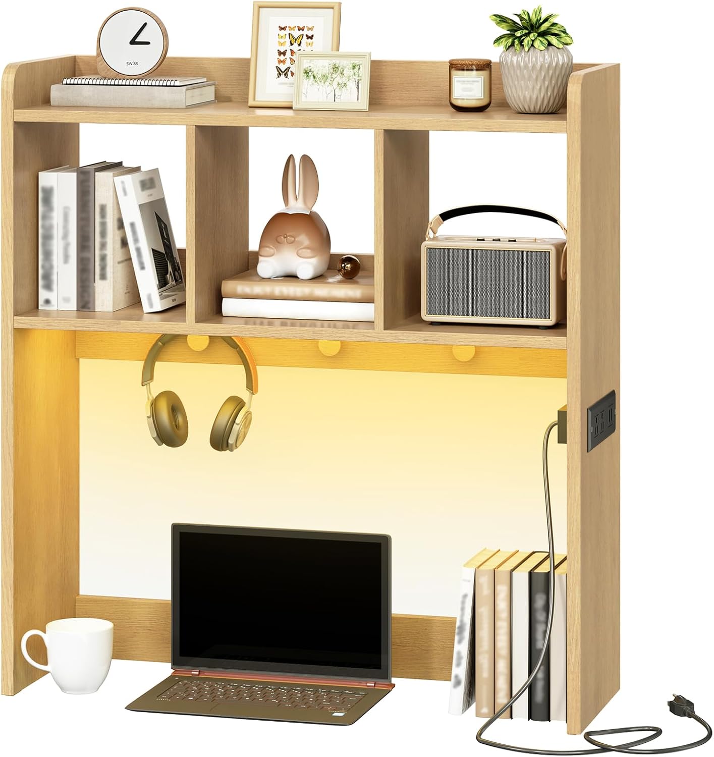 HOOBRO Desktop Bookshelf with LED Light Strip