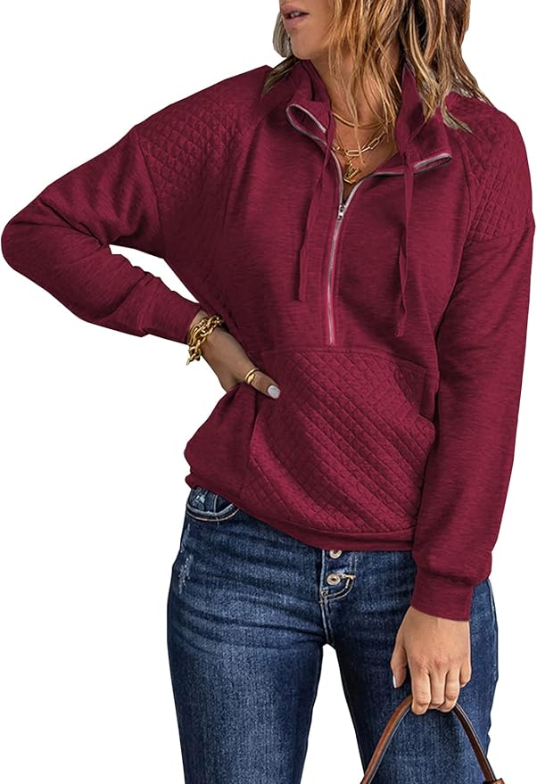 BTFBM Women Fashion Quilted Pattern Lightweight Zipper Sweatshirts