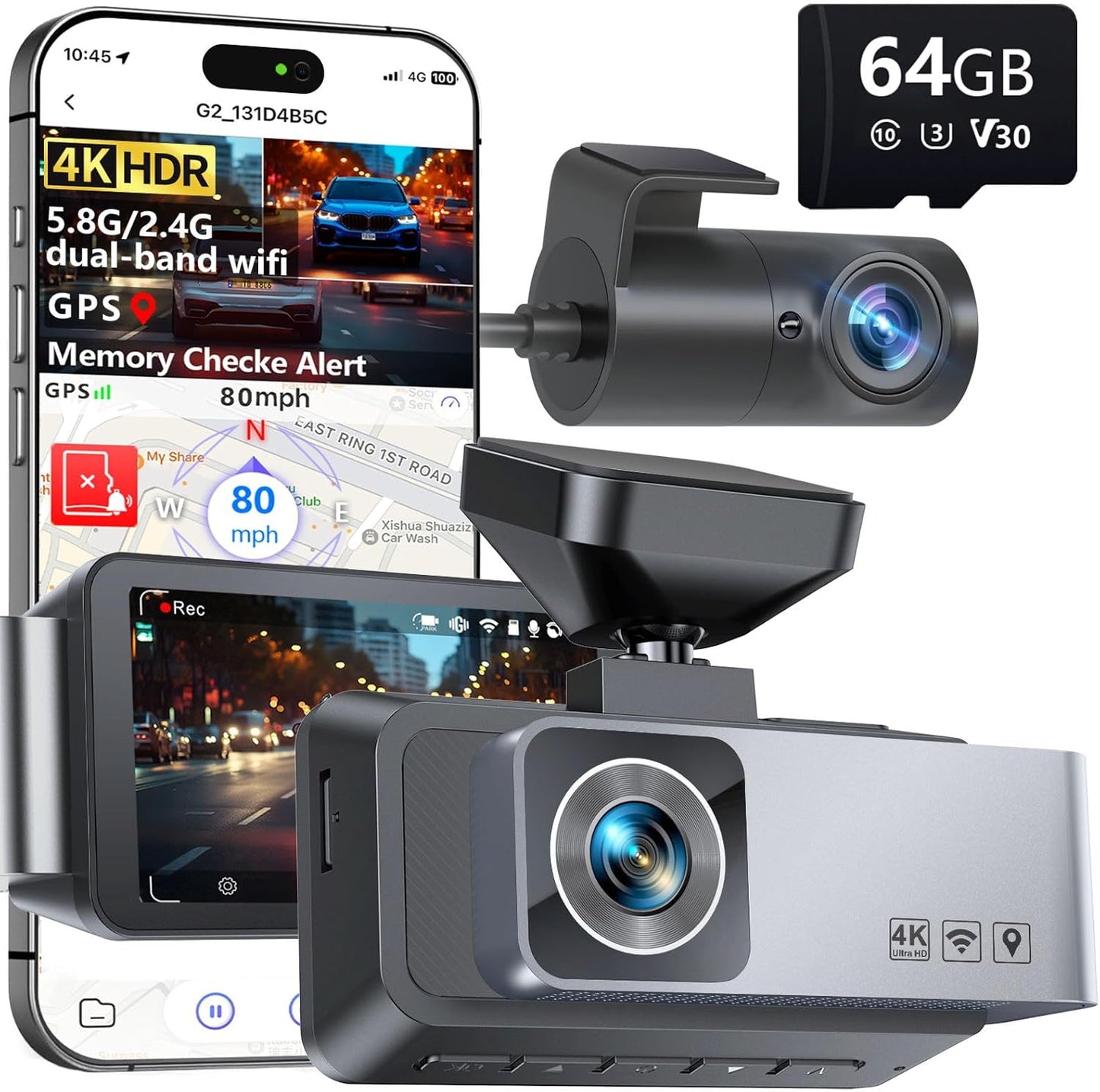 4K Full HD Dual Dash Cam with Night Vision and GPS Features