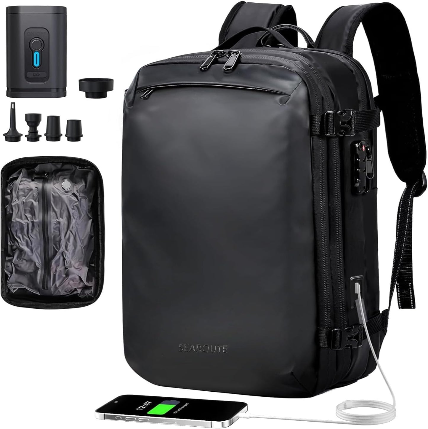 Travel Backpack with USB Ports and Electric Pumps for Comfort