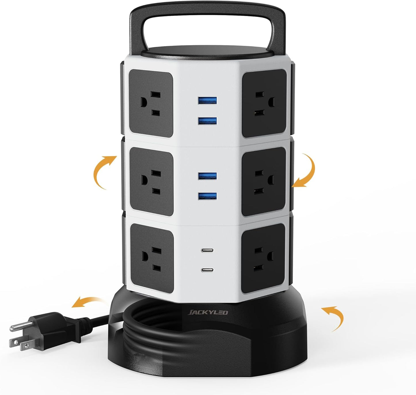 JACKYLED Power Strip Tower: 12 Outlets + 6 USB Charging