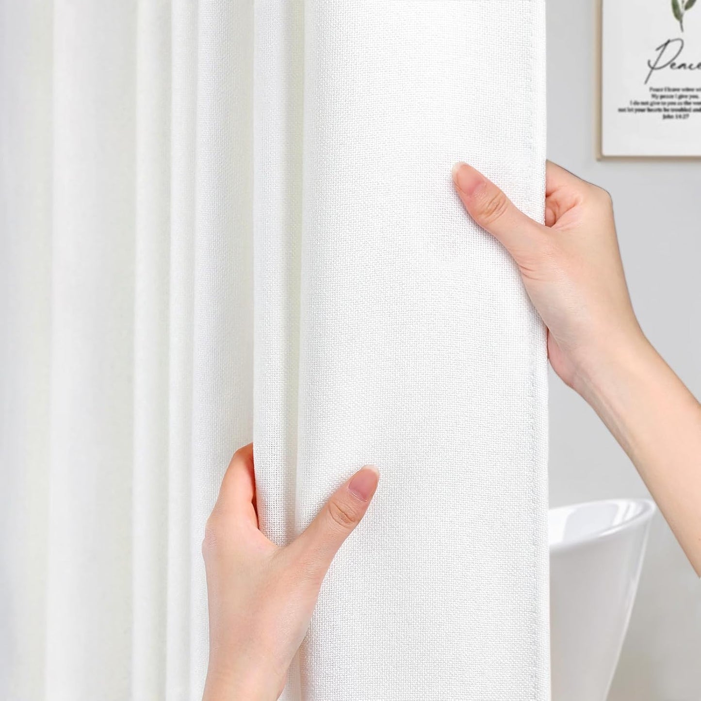 Awellife 84 White Linen Shower Curtain Set