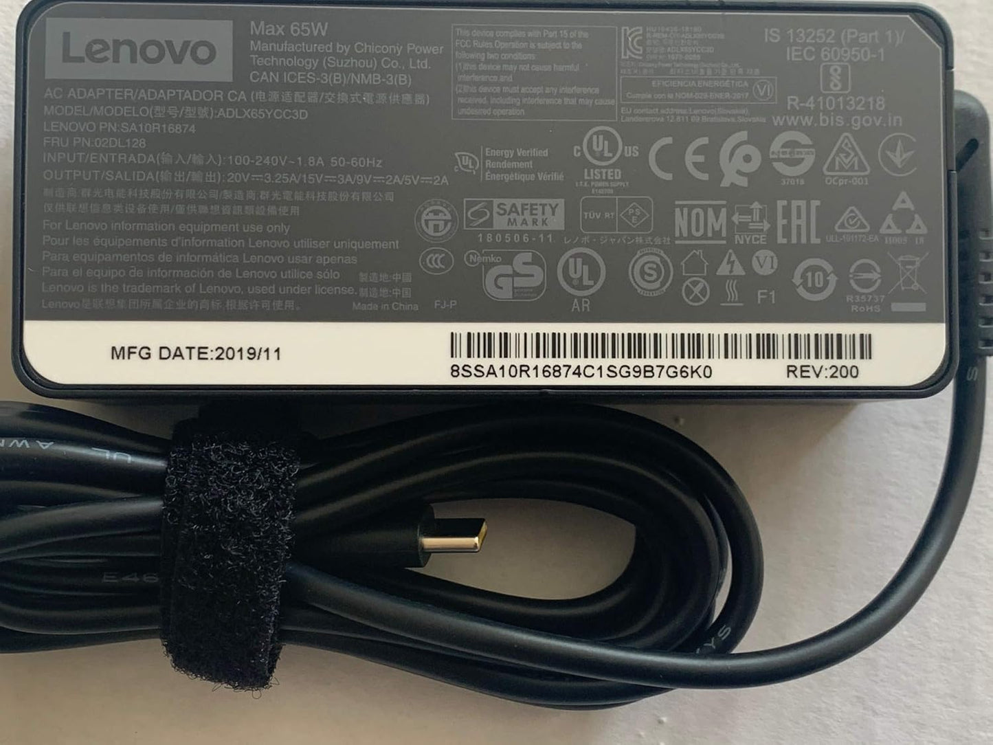 New Laptop Charger 65W USB Type C AC Power Adapter for ThinkPad