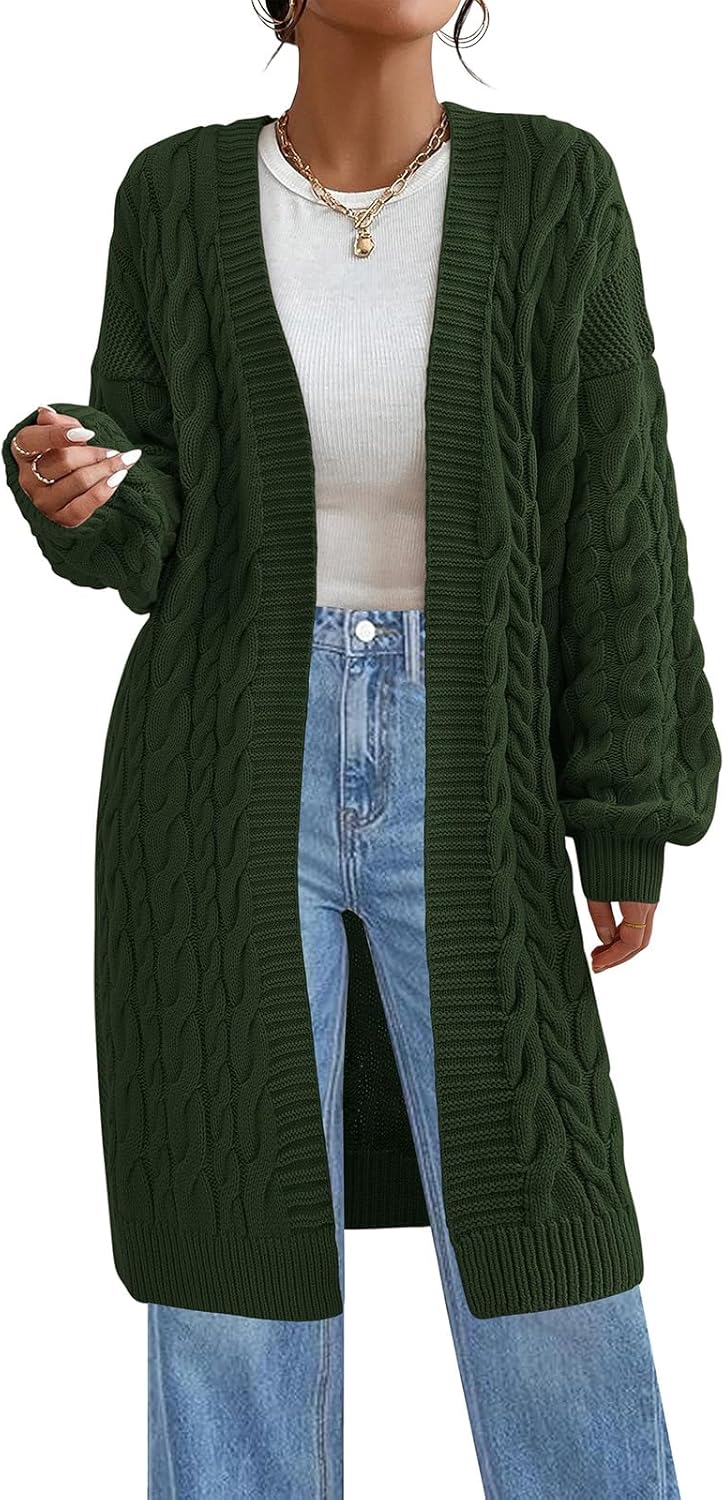 PRETTYGARDEN Long Sleeve Open Front Chunky Cardigan for Women