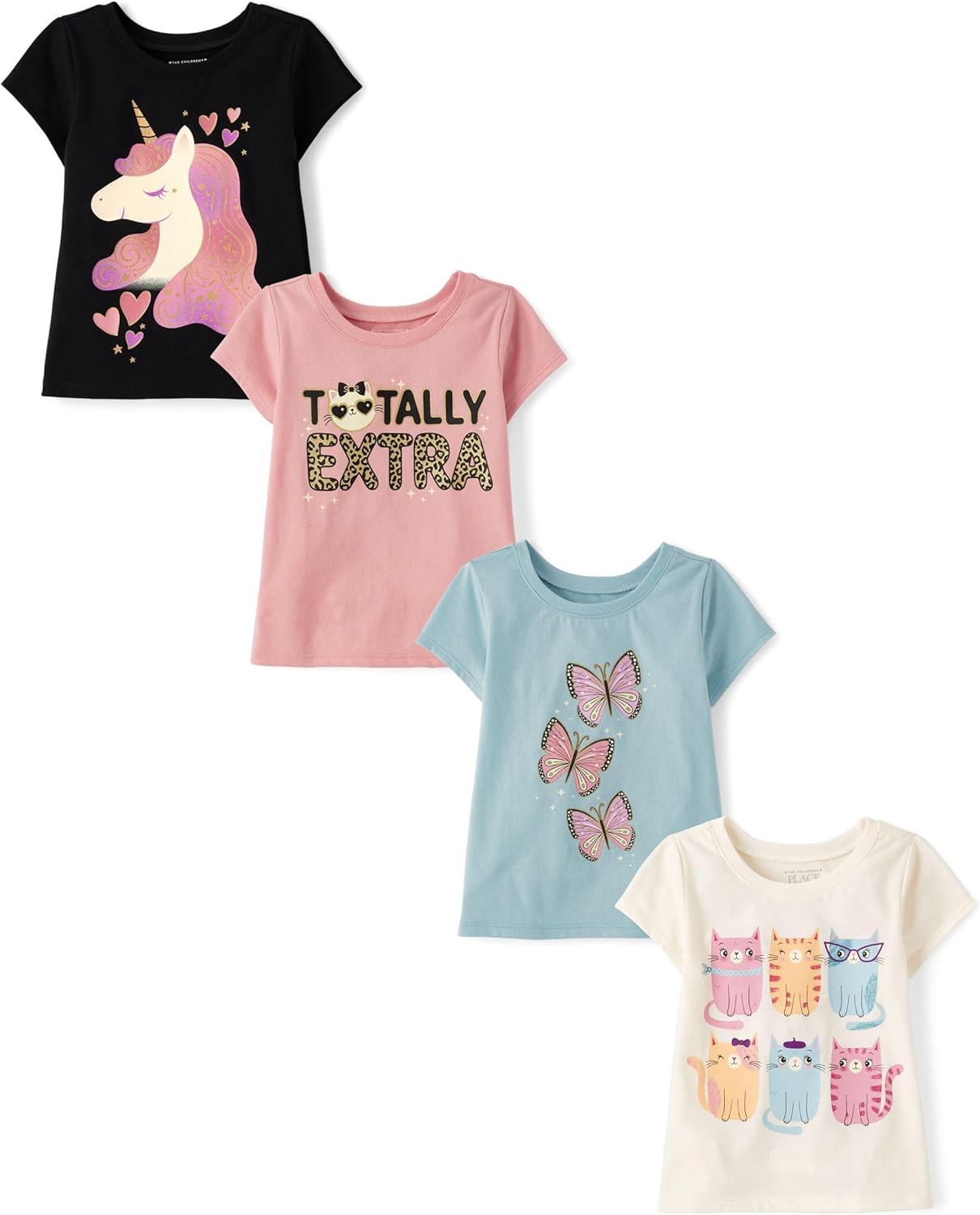 Baby Girls' and Toddler Unicorns, Butterflies Graphic T-Shirts