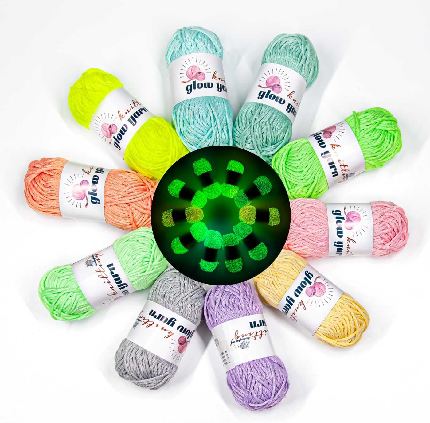 Glow in The Dark Yarn for Knitting & Crochet Crafts - 10 Pack