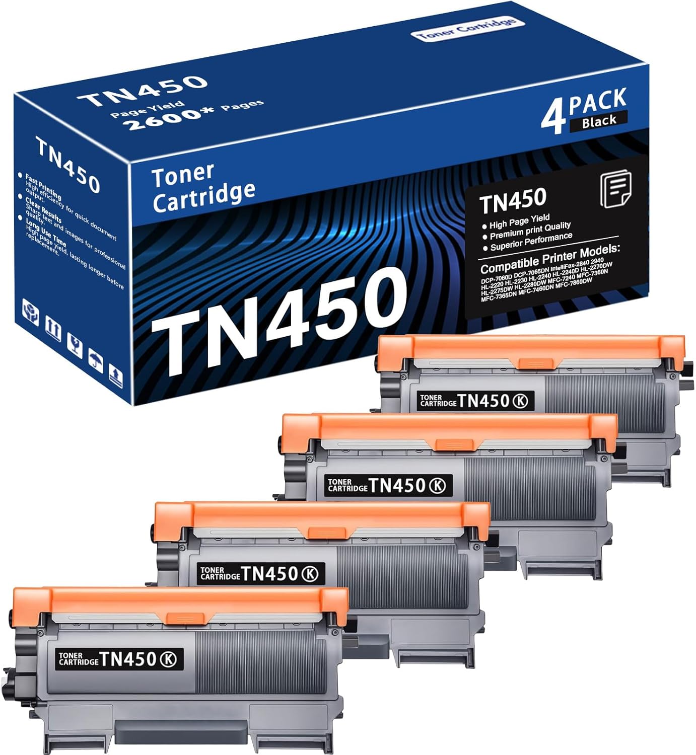 TN450 Black Toner Cartridge 4-Pack for Brother Printers
