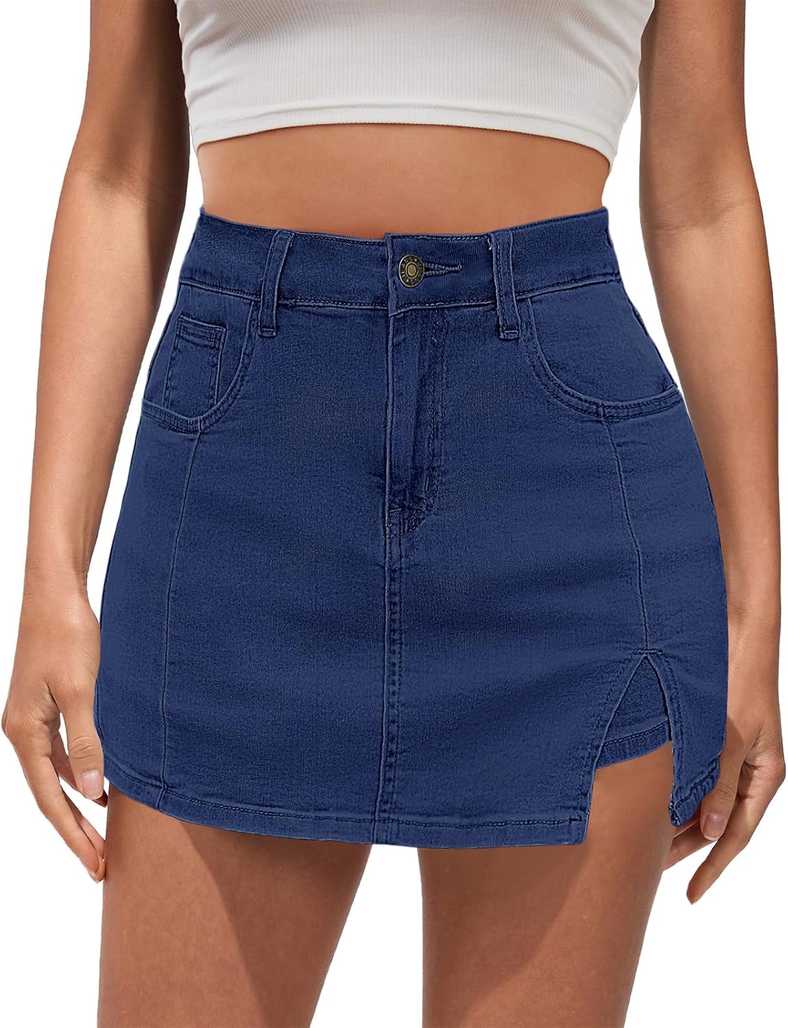 Trendy High Waisted Denim Skorts for Women with Slit Design