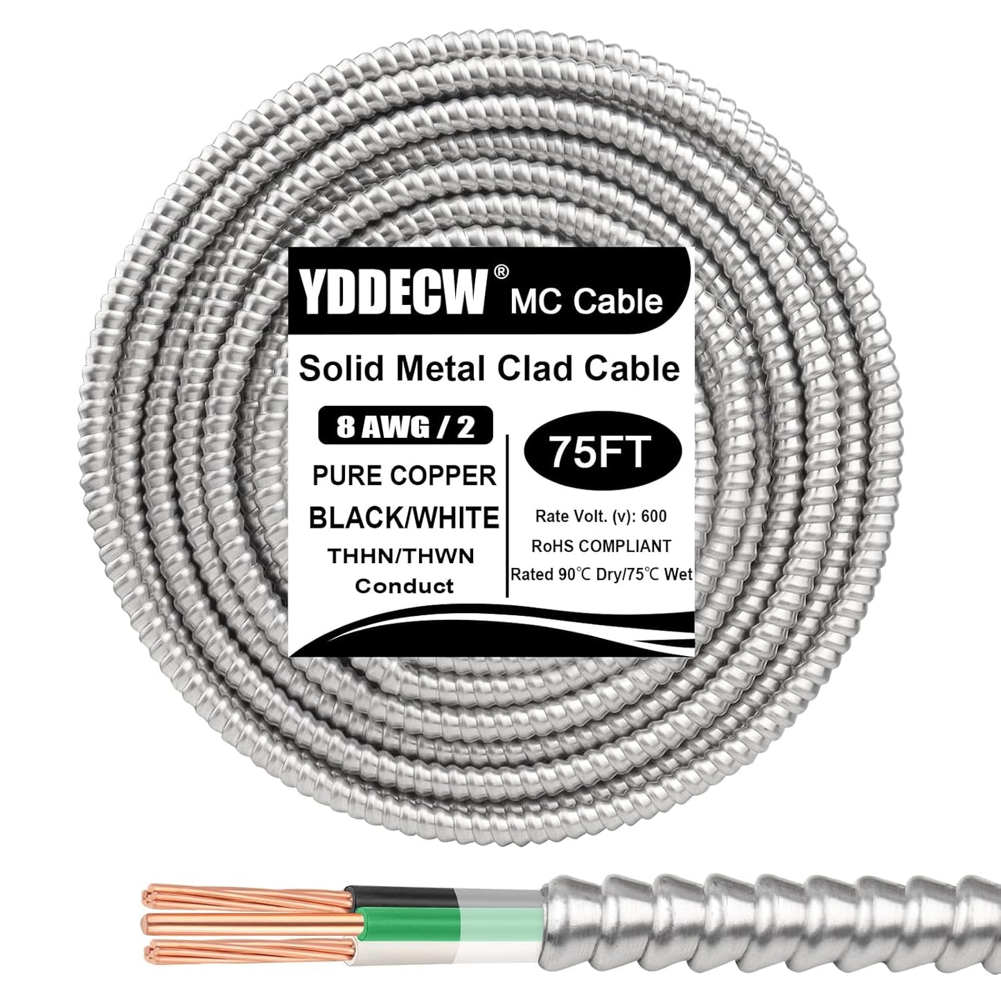 75ft 8/2 Metal Clad Cable with Ground for Indoor Outdoor Use