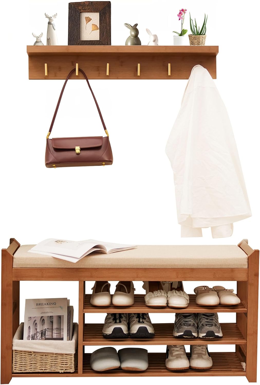 Hall Tree with Bench and Shoe Storage for Entryway Organization