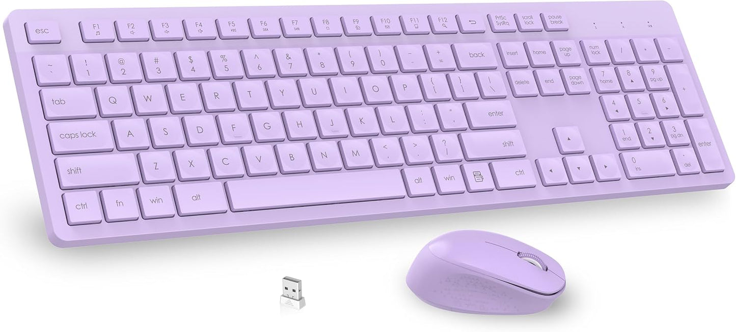 LeadsaiL Purple Wireless Keyboard & Mouse - Ergonomic & Silent