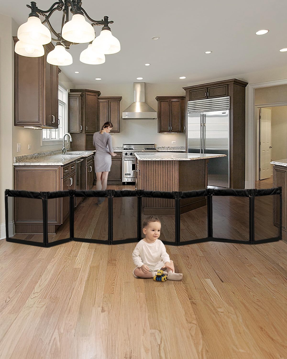 Extra Wide Baby Gate Playpen with Heat-Resistant Mesh Design