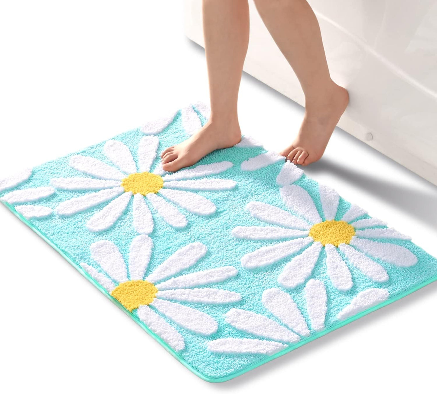 QJHOMO Green Bathroom Rug Cute Daisy Bath Mat for Home Decor