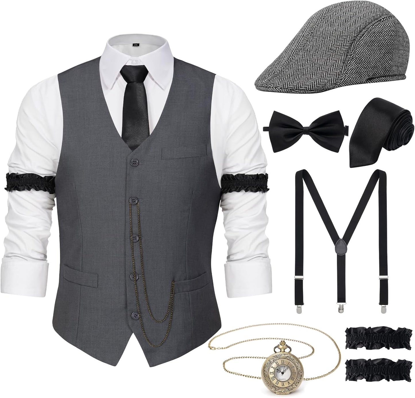 1920s Mens Costume Gatsby Gangster Accessories Set for Parties