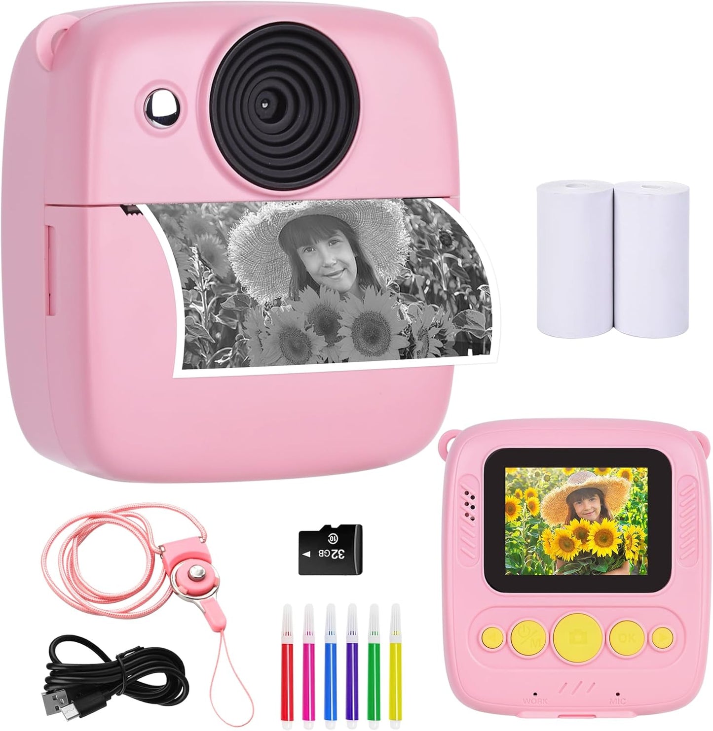 Instant Print Toy Camera for Kids, Christ Birthday Gift - 32G SD Card