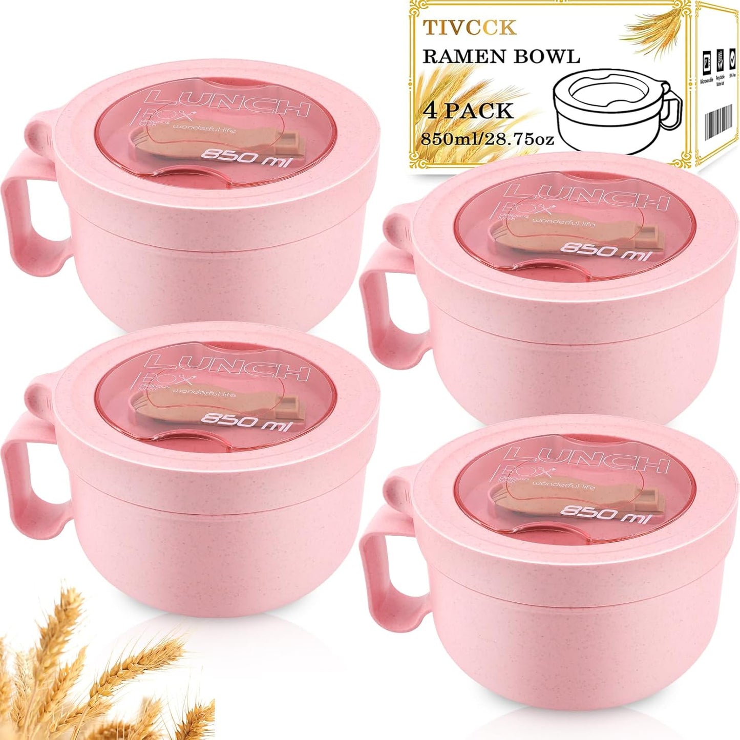 Pink Microwave Ramen Bowl Set - Convenient & Stylish