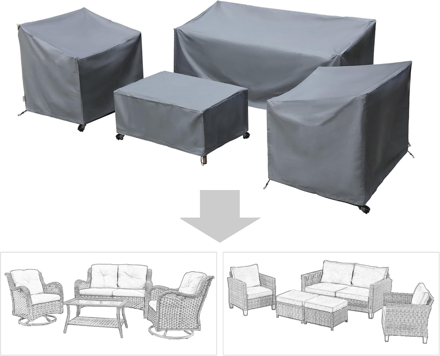 Patio Furniture Covers for 4 Piece Outdoor Conversation Set