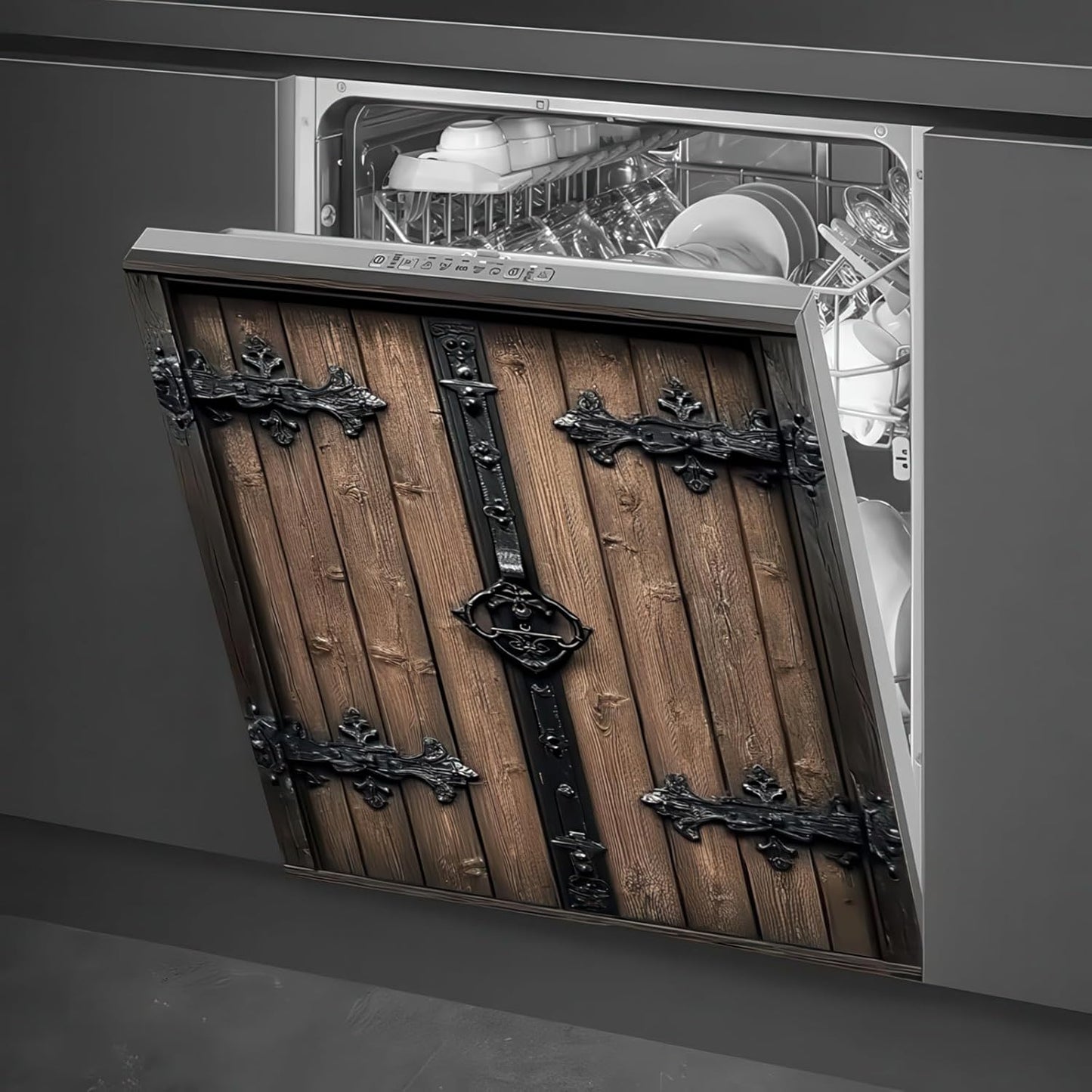 Vintage Wooden Door Dishwasher Magnet Cover for Kitchen Decor