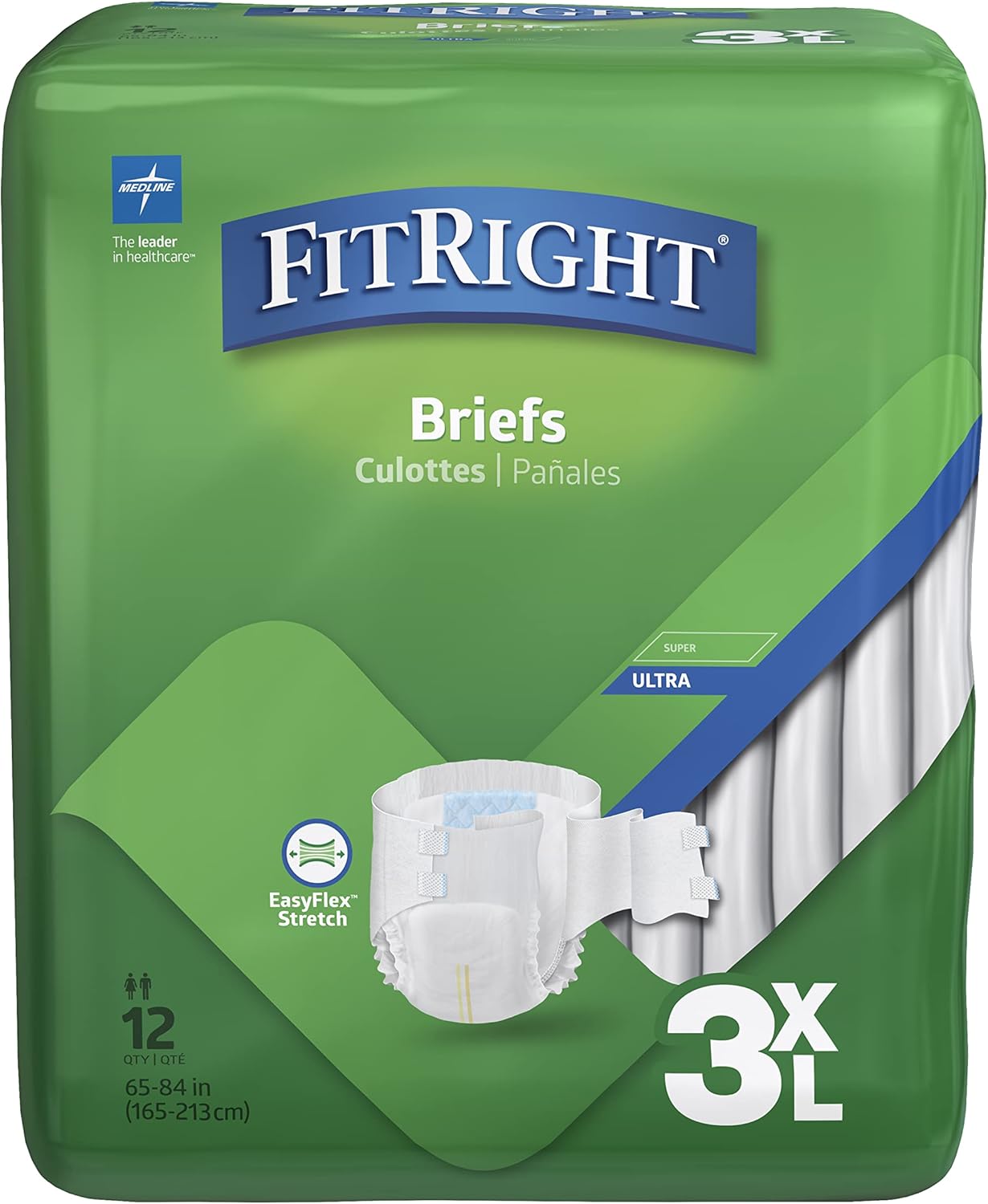 Medline 3XL Incontinence Briefs, Heavy Absorbency 12 Pack