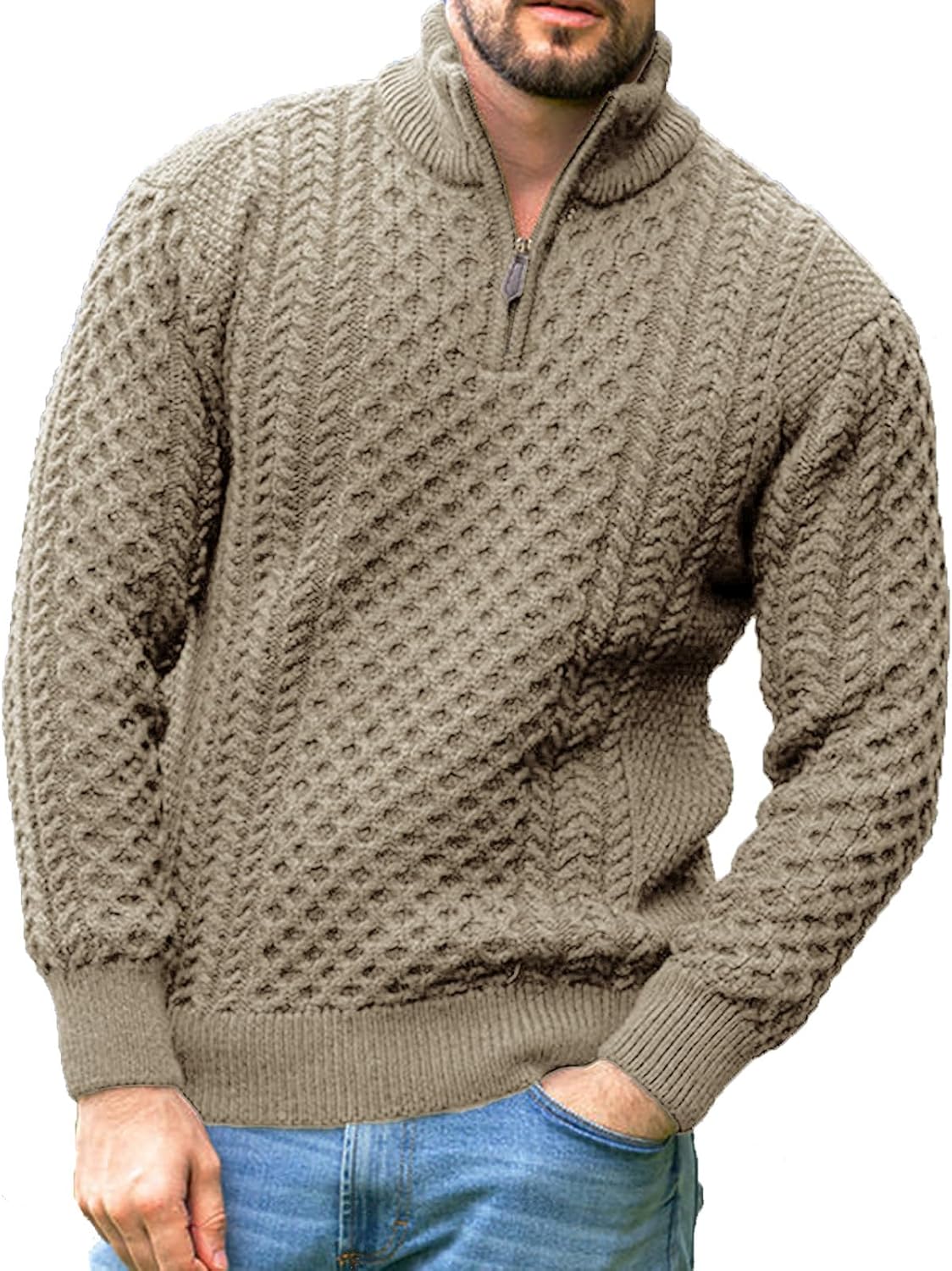 Men's Irish Fisherman Sweater Half Zip Jacquard Pullover Style