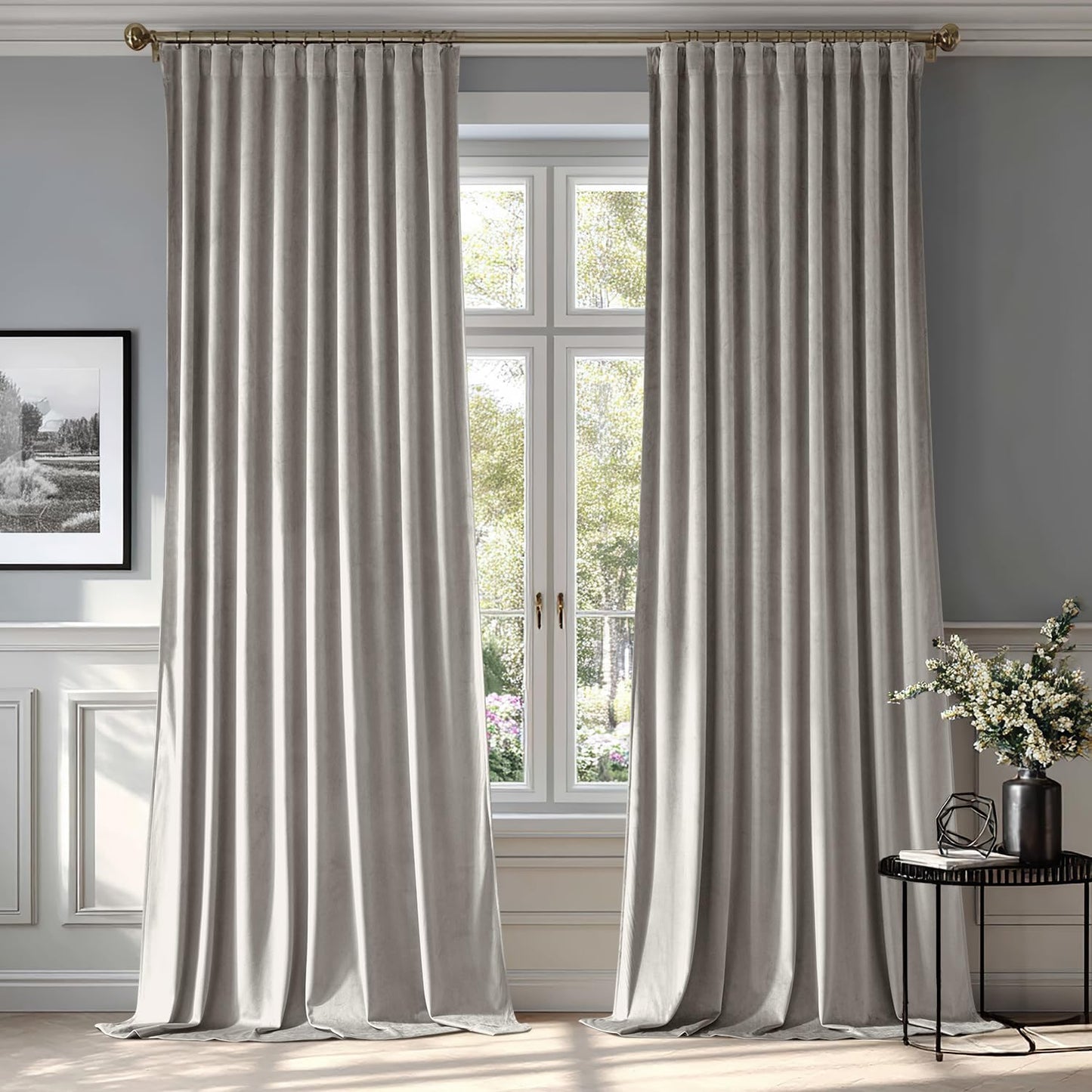 MIULEE Silver Gray Velvet Curtains for Luxury Room Darkening