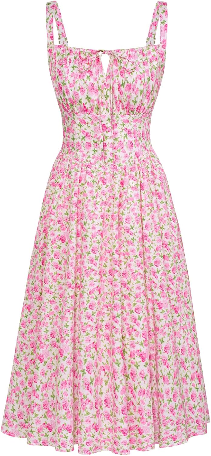 Floral Printed Corset Dress with Adjustable Straps for Style