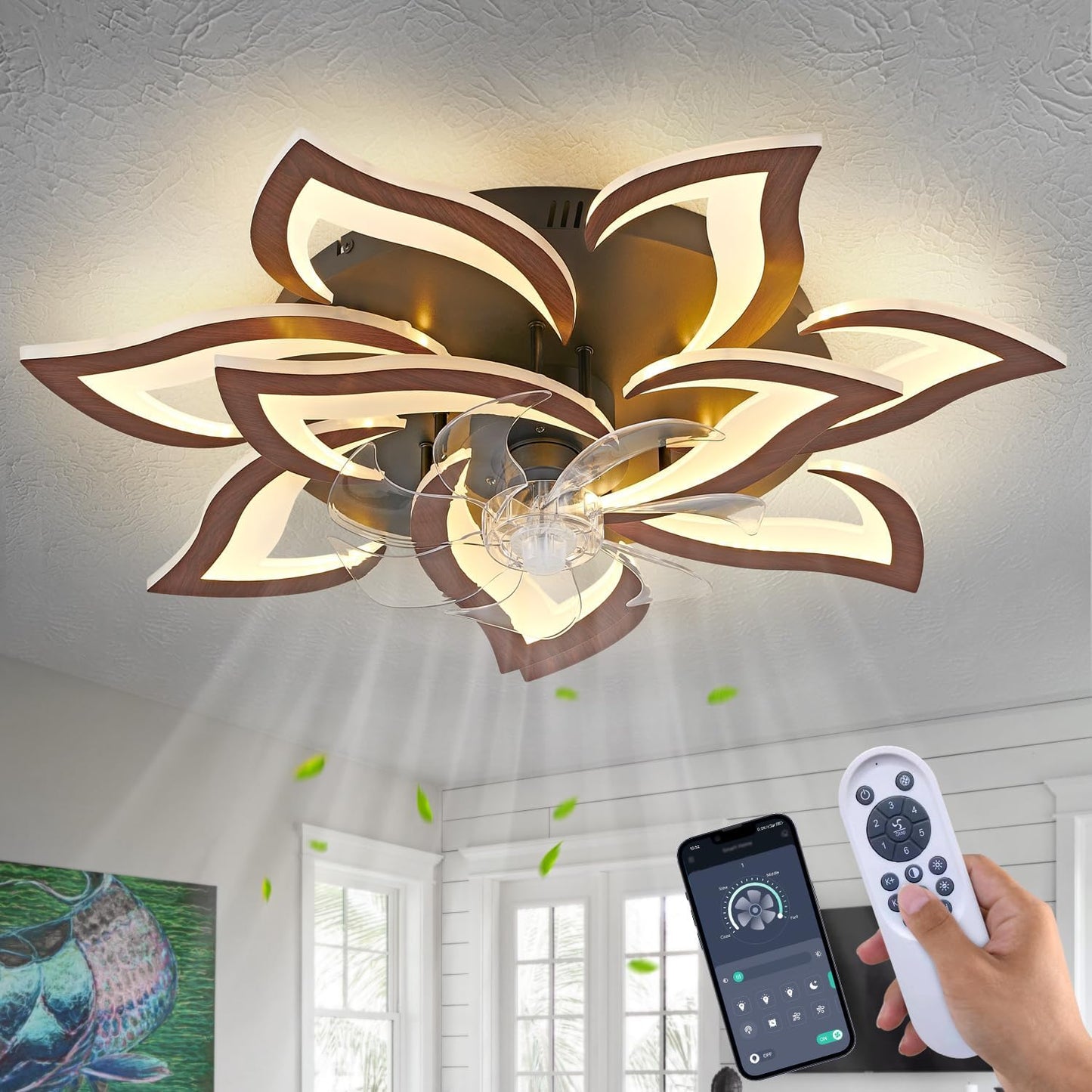 Modern 32in Ceiling Fan with Lights Remote Control for Home
