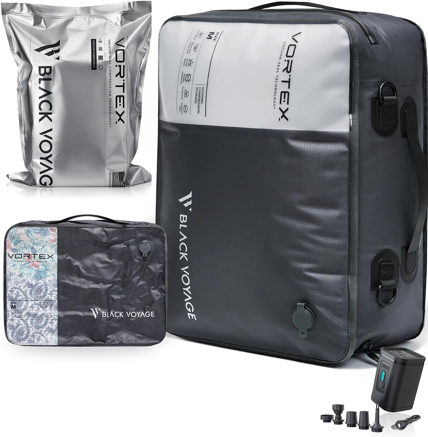 Black Voyage Reusable Vacuum Compression Travel Bag for Packing