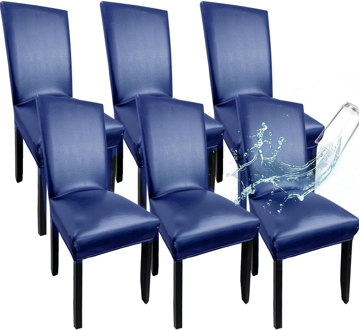 Navy Leather Chair Covers for Dining Chairs Set of 6, Wipeable