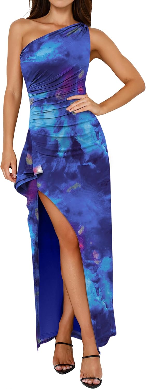 Stylish One Shoulder Floral Bodycon Maxi Dress for Summer Events